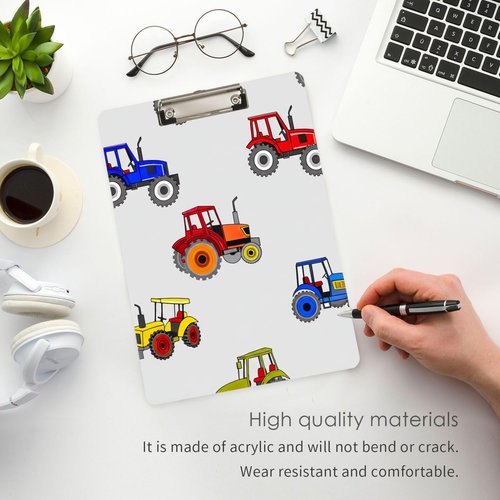 Tractor Print Farm Vehicle Colorful Acrylic Clipboard Student Clipboards 12" x 9" Kids Clinical Clip Boards Art Office Nursing School Gold