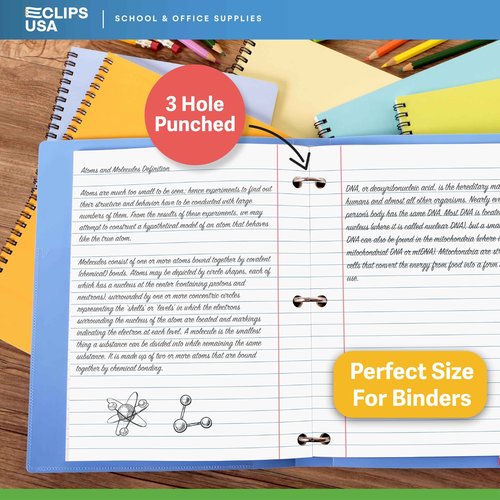 Notebook Paper Loose Leaf Wide Ruled Notebook 10.5” x 8” Filler Paper 56 gsm 1800 Sheets 150 Per Pack (12 Pack)