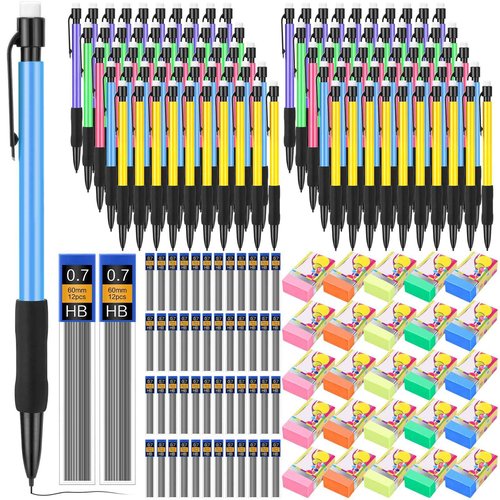 Fullhawl 360 Pcs Operation Christmas Bulk 120 Pcs 0.7mm Mechanical Pencil 120 HB Lead Refills 120 Erasers for Operation Christmas Bags Sunday School Goodie Bags Stuffers Supplies