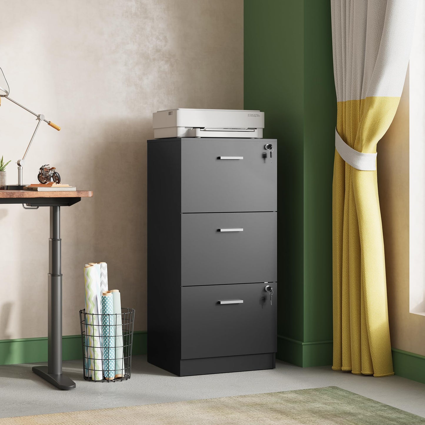 DEVAISE Wood File Cabinet, 2 Drawer Filing Cabinet for Home Office, Vertical File Cabinets with Wheels fits A4/Letter/Legal Size File, White