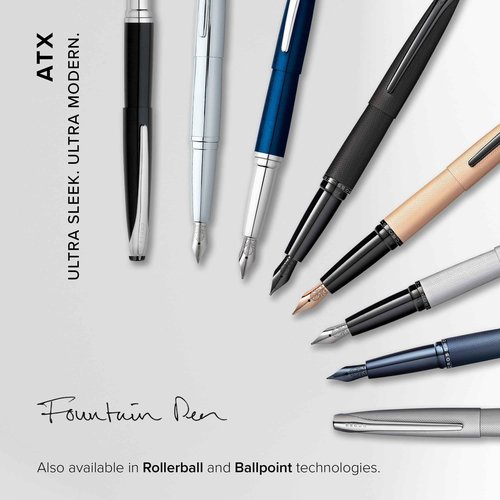 Cross ATX Refillable Fountain Presented in a Luxury Gift Box - Fine Point, Black Ink, Sandblasted Dark Blue
