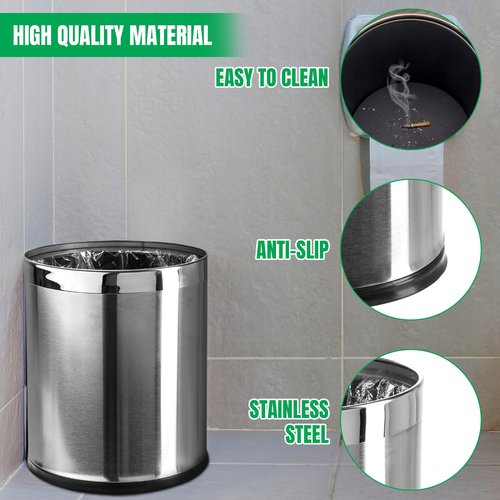 Brelso 'Invisi-Overlap' Open Top Stainless Steel Trash Can, Small Office Wastebasket, Modern Home Décor, Round Shape