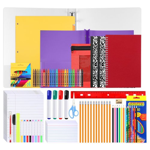 AmazingSpark 80 Pcs Back to School Supplies Kit for Second and Third Grade Students Elementary School Essentials Bundle Pack Includes Folders Notebooks Pencils Markers Crayons Pens