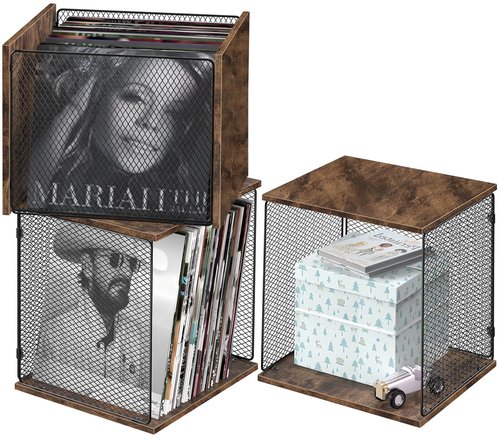 ELITEROO 2 Cube Storage Organizer Vinyl Record Holder, Grid Wooden Record Crate, Stackable Album Storage for Vinyl Records, Lp Storage Box Case Record Cabinet, Rustic Brown
