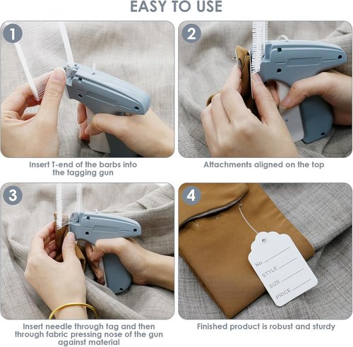 Tagging Gun for Clothing, Tag Attacher Gun with 5 Steel Needles, 2000 pcs 2" Black and White Barbs Fasteners & 300 Clothing Labels, Yard Sale Retail Store Tagging Gun Set (Not Mini Stitch)