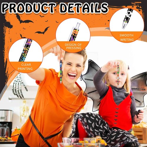 Leinuosen 120 Pcs Halloween Ballpoint Pen Retractable Gel Ink Pen Ghost Pumpkin Spider Patter Halloween Present Cute Cartoon Pens for Office School Supplies Halloween Party Supply