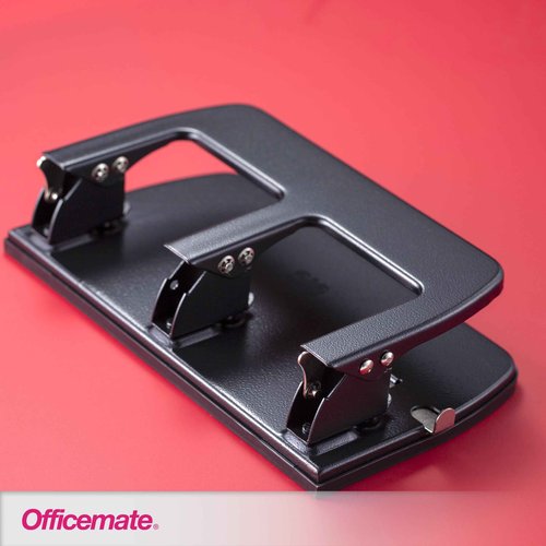 Officemate Medium Duty 3 Hole Punch with Ergonomic Handle, 30 Sheet Capacity, Black (90088)