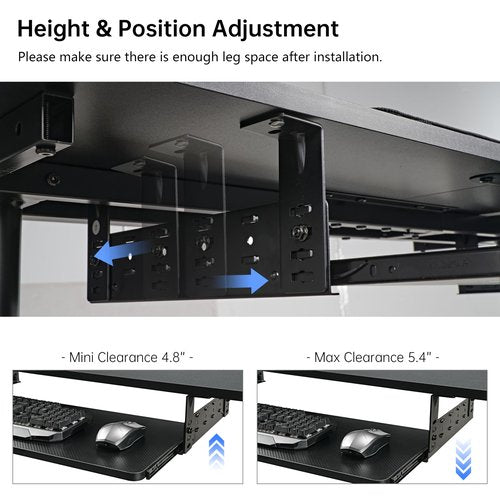 EUREKA ERGONOMIC Adjustable Keyboard Tray Under Desk, 28x11 Inch Large Slide Out Keyboard & Mouse Platform Tray, Wooden Pull Out Computer Keyboard Drawer for Typing Home Office Desk, Black