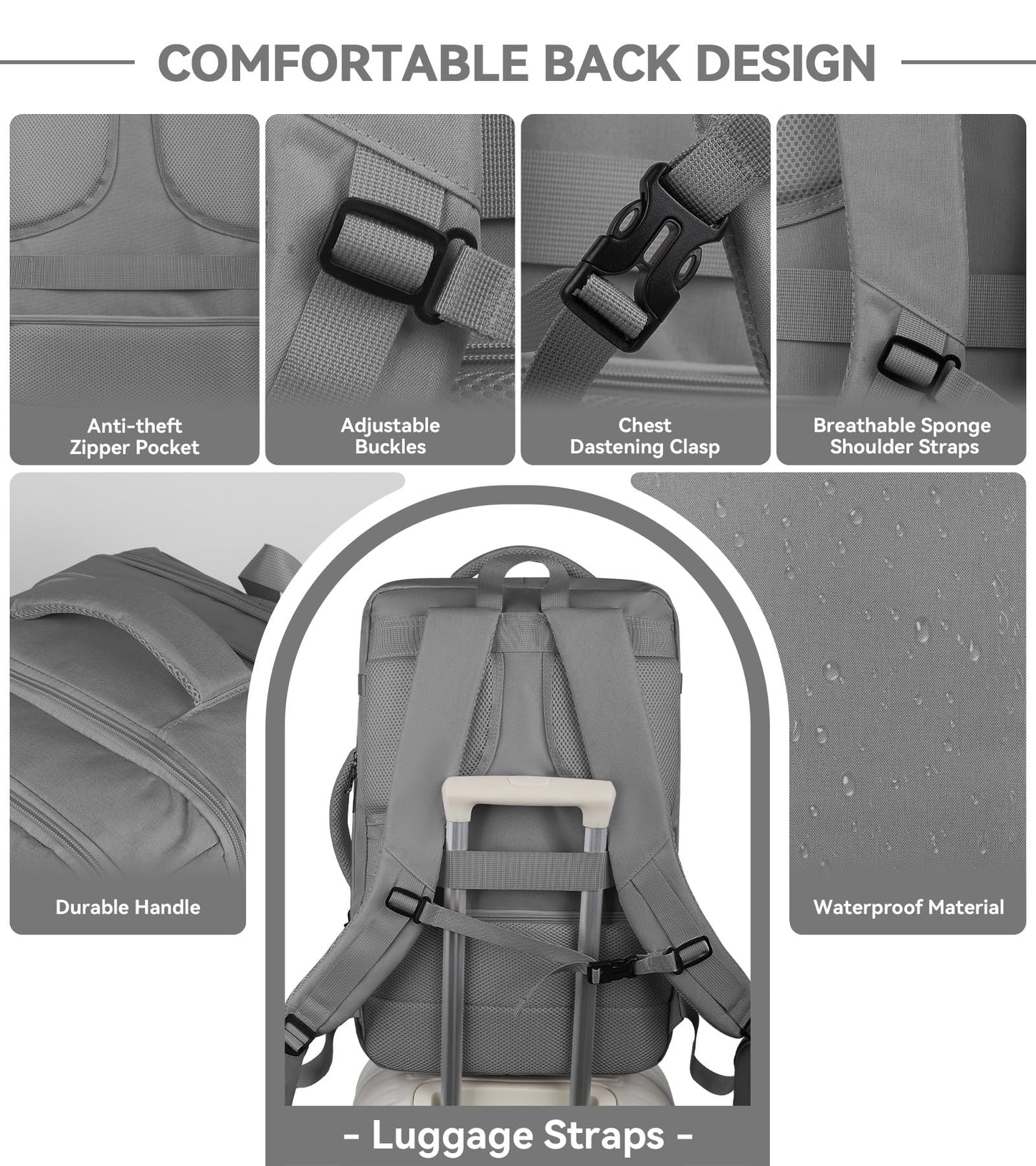 Carry On Backpack, 50L Extra Travel Laptop Backpack for Men Women, Big Bag Business Travel Essentials Gifts for men Flight Approved, 17 Inch Laptop Backpack Computer Bag Gifts for Him Men, Grey