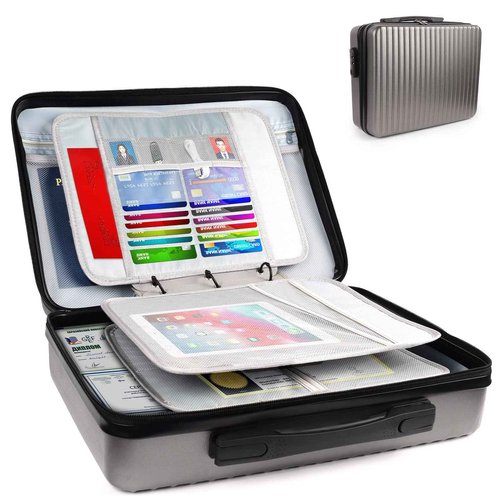 NPET Waterproof Document Box 12.5”×16”×5.5”Water-Resistant File Organizer Box with Lock and Flexible Handle 5-Layer Portable Travel Home Office Safe Storage bag for Files Cash Laptop Passport