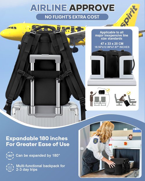 Vacuum Travel Backpack with Pump Women,Personal Item Carry on Backpacks Flight Approved 18x14x8 inches Men,Laptop Waterproof Work Compression bags Casual Daypack Mochila de Viaje Compresion al Black