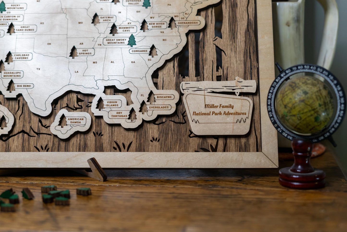 Wooden National Park Map with Push Pin Travel Tracker - All 63 Parks Checklist – Handcrafted in USA - Gift for Hikers, Couples & Families – Bucket List Wall Art Decor