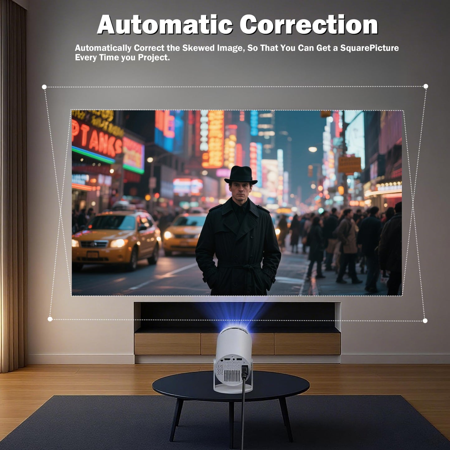 Portable Projector with WiFi and Bluetooth, Mini Projector Support 1080P, 180° Rotatable, Compatible with HDMI/USB/PC for Bedroom, Kids Room, Home Movie Nights