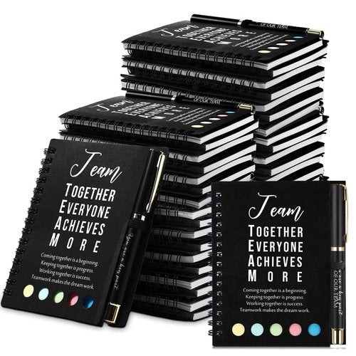 Jetec 50 Sets Team Employee Appreciation Gifts Bulk Office Business Inspirational Team Together Spiral Notebooks with Ballpoint Pens Thank You Gifts for Coworker Vet Tech ER Nurses (Black)