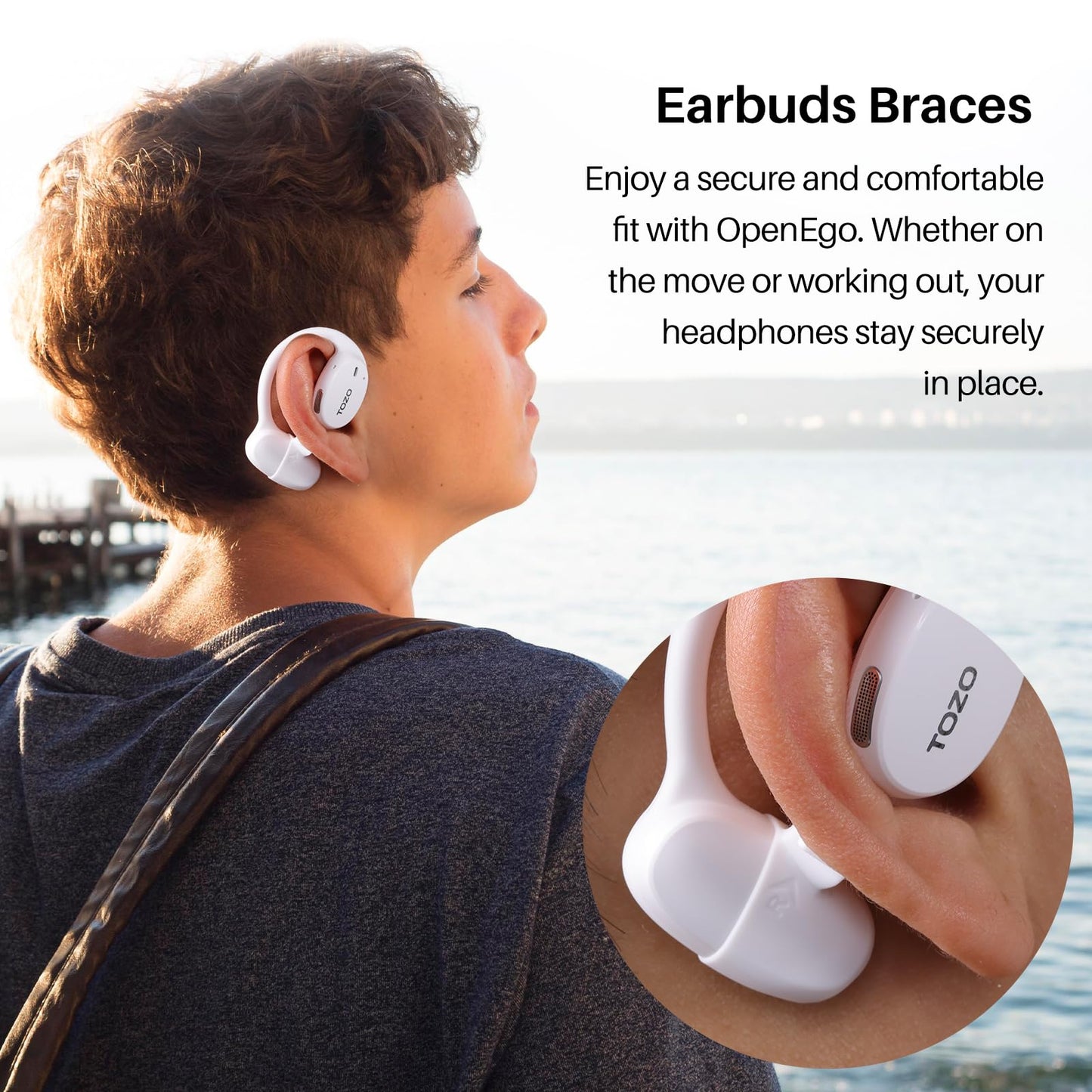 TOZO OpenEgo Open Ear Earbuds Bluetooth Headphones, 5.3 Bluetooth Sport Earbuds with Earhooks for 80Hrs Playtime,32 EQ Modes, Digital Display, Clear Calls, Comfortable Wear for Running, Work