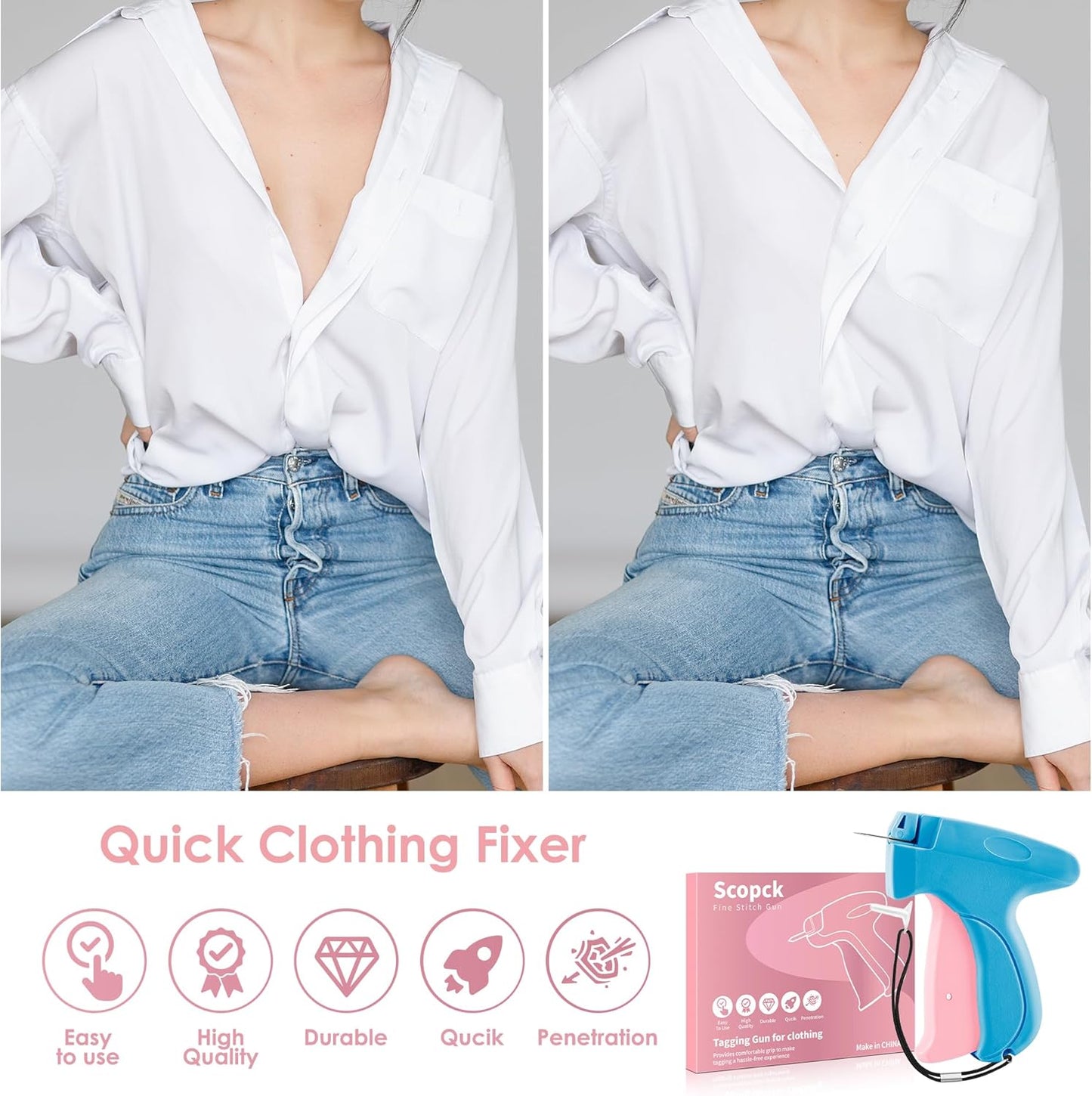 Stitch Gun | Handheld Clothing Fixer with 6 Needles & 2000 Fasteners (Pink/Orange)