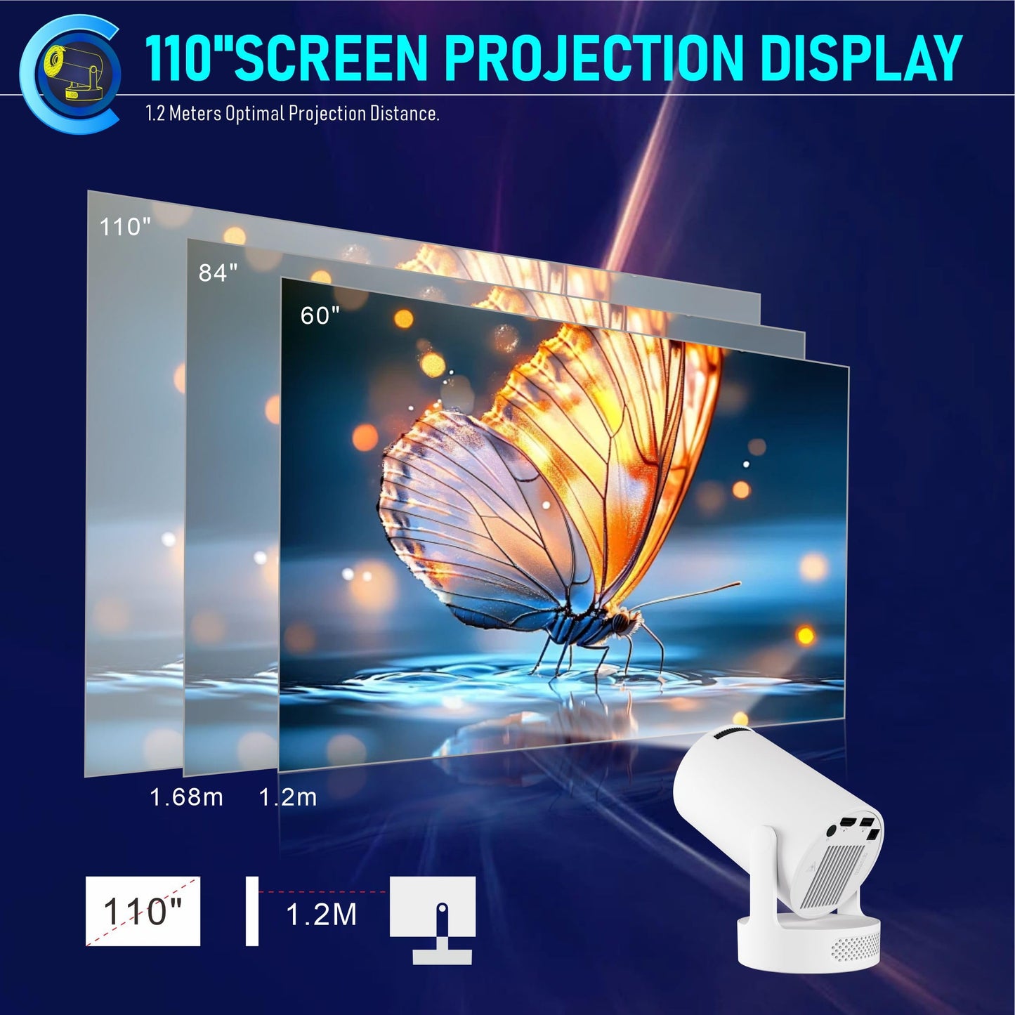 Mini Projector, HY300Ultra Portable Projector with WiFi 6 and Bluetooth 5.4, 4K Support,5W Soundbase Speaker, Android11.0, 180° Rotation, Compatible with TV Stick Smartphone HDMI