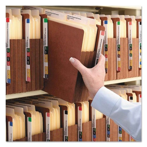 Smead End Tab Pocket, Reinforced Straight-Cut Tab, 5-1/4" Expansion, Extra Wide Letter Size, Redrope with Dark Brown Gusset, 10 per Box (73691)
