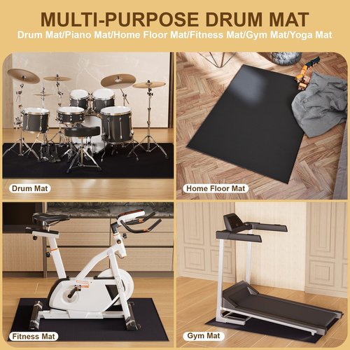 Drum Rug 4x6Ft, Drum Mat with Non-Slip Grip Bottom, Drum Mats and Rugs with Tightly Woven Fabric, Electric Drum Carpet for Noise Reduction, Soundproof Rug, Drum Accessories Gifts, Black