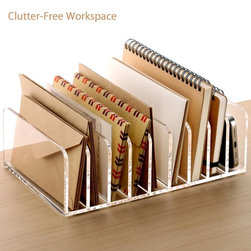 SANRUI Mail Organizer, Clear Acrylic Desk Organizer,Letter Holder for Desk,9-Compartment Small File Holders Paper Organizer Mail Sorter for Office,Home, School
