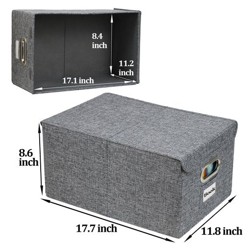 Set of 2 Large Storage Bin with Lid, Sturdy Linen Foldable Storage Bins for Organizing, 17x12x8.8", Clothes Storage Containers, Organizer Box for Clothing, Sweater, Sheet, Office, Wardrobe, Car