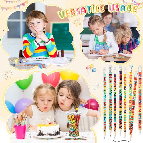 Kosiz 600 Pcs Happy Birthday Pencils Colorful Printed Birthday Pencils with Top Erasers Perfect For Teachers Class Reward Party Kids Gifts Supplies