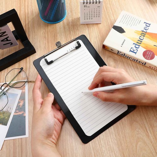 Sabary 100 Pack Bulk Mini Clipboards with Pen Holder Clip Black A5 Memo Clipboard 6x9 Plastic Check Presenters for Restaurants School Office Hotel Shopping List (Pen Not Included)