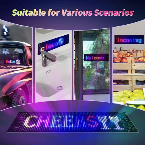 Plikapli Scrolling Bright Advertising LED Car Sign,14''x4'' Flexible USB 5V Bluetooth App Control Custom Text Pattern Animation Programmable LED Signs for Car Store Home Office Bar Hotel