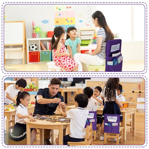 HELLO PAPAYA Chairback Buddy Pocket Chart, Chairback Buddy Pocket Chair Pockets for Classroom with 3 Pockets and 1 Student Name Tag, Chair Pockets Organizer