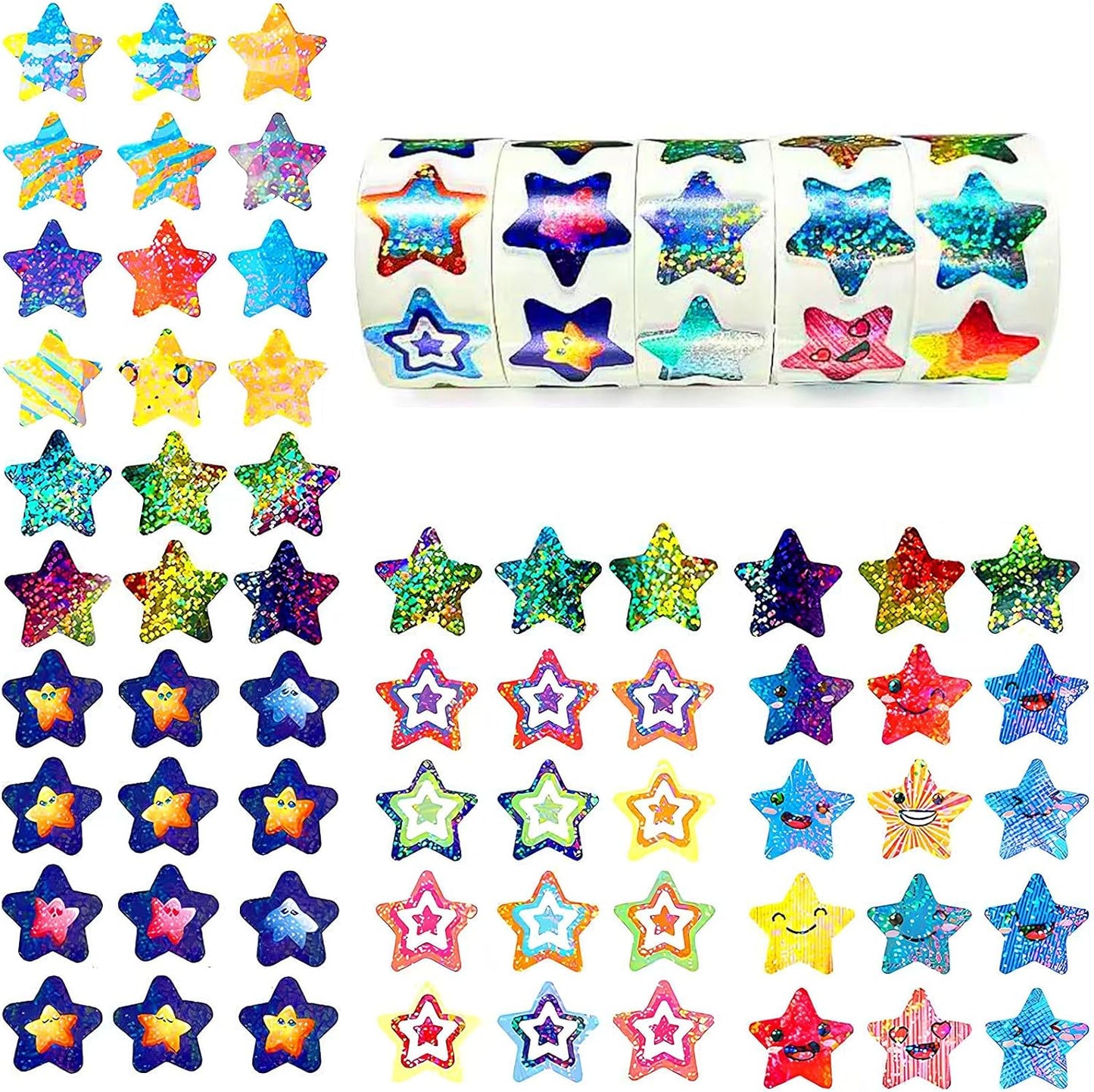 Skiennix Star Stickers - 1000 Pcs Holographic Foil Stars for Kids | 1 Inch | Perfect for Rewards & Charts