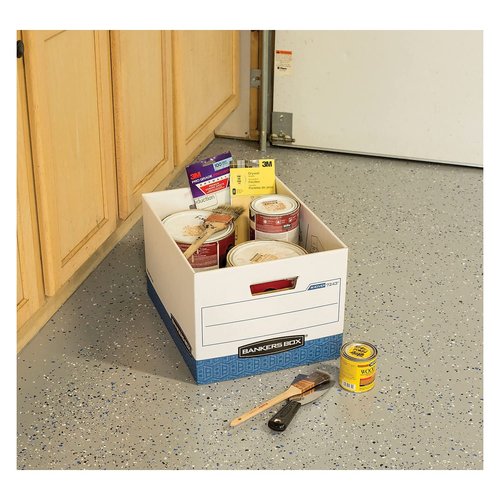 Bankers Box 12 Pack R-KIVE Heavy-Duty File Storage Boxes, FastFold, Lift-Off Lid, Letter, White/Blue