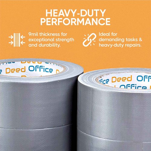 Office Deed Duct Tape Heavy Duty Waterproof, 30 Yards x 2 Inch, 12-Roll Pack, All-Weather Grey Duct Tape Bulk, Strong, No Residue, Industrial and Professional Use