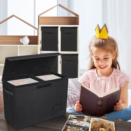 YSCare 2-Pack Comic Book Storage Boxes, Collapsible Comics Book Case with Dividers and Carrying Handles, Comic Short Box Holds 150 Comics, 15.5" X 7.5" X 11.3" Heavy-Duty Stackable Case