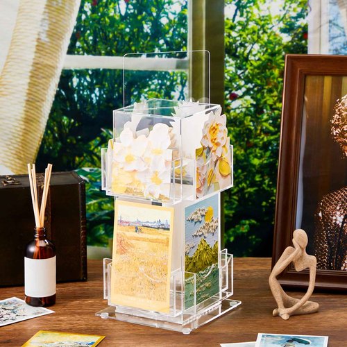 Marsui 2 Tier Rotating Bookmark Display Stand, 4 Sided Bookmark Sticker Holder, 360° Rotating No Assembly Required Clear Acrylic Sticker Holder for Vendors, Retail, Showcase, Tradeshow, 12.6" x 5.9"