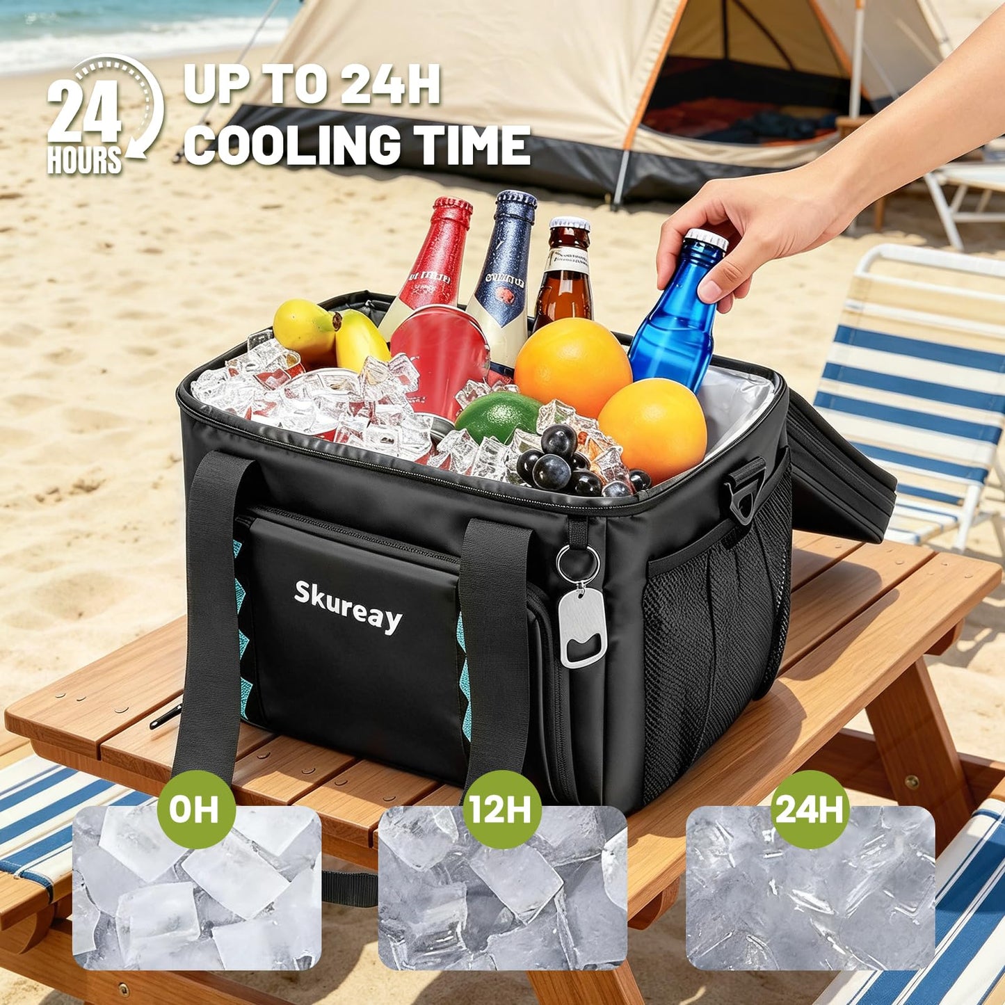 Expandable Soft Cooler Bag, Double Deck Lunch Bag for Women/Man, 40 Cans, Leakproof Cooler Portable for Beach, Camping, Kayaking, Road Trips, Travel, Work (Black)