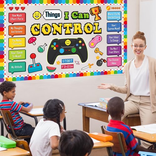 Things I Can Control Bulletin Board Set Video Game Classroom Bulletin Board Decorations Mental Health Growth Mindset Cutouts for Back to School Classroom Students Teachers Chalkboard Wall Decor