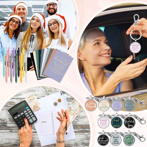 Chuangdi 40 Sets Appreciation Gift for Employee Thank You Gifts Thank You Keychains Inspirational Notebook Motivational Ballpoint Pen Organza Bag for Boss Lady Coworker Student Teacher