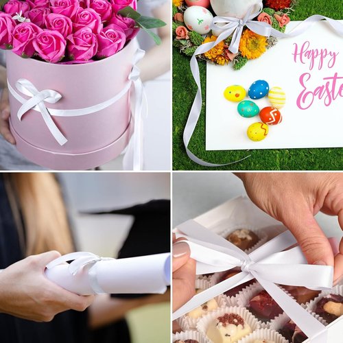 3/8" White Satin Ribbon by [Brand Name] - 50 Yards for Gift Wrapping & Floral Bouquets | Perfect for Weddings & Crafts