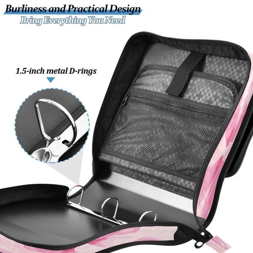 Blueangle Pink Bow Zipper Binder, 1.5-Inch 3-Ring Binder Bag Holds 500 Pages, Multi-Pocket Zipper Organizer with Adjustable Strap & Handle
