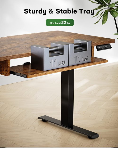 Marsail Standing Desk Adjustable Height with Extra Large Keyboard Tray, Electic 4 Memory Presets Cable Management 2 Storage Hooks, Sit Stand Up for Home Office, Rustic, 48Inch (TZESD14V)