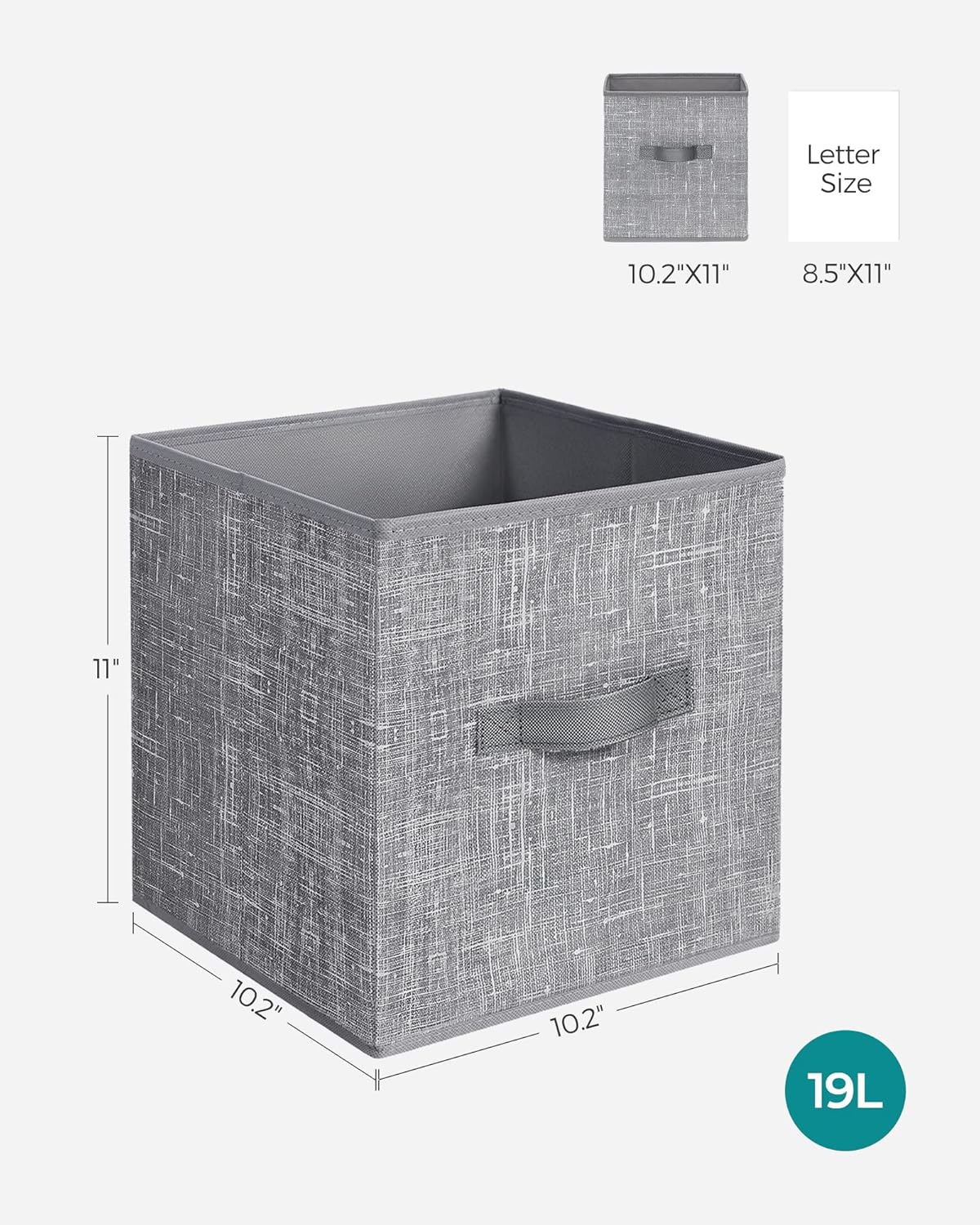 SONGMICS Storage Cubes - 11-Inch Non-Woven Fabric Bins with Double Handles - Set of 6 in Cattail Gray for Closet Organization