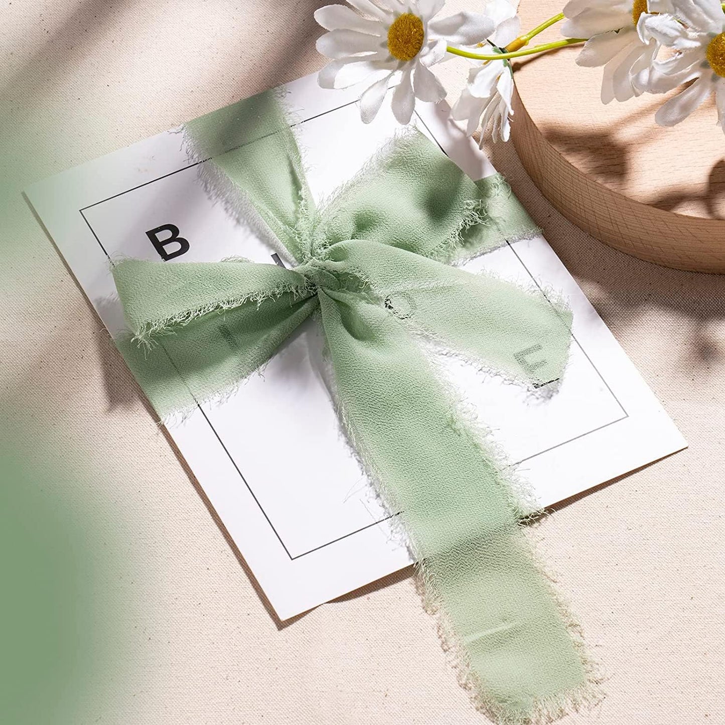 Chiffon Ribbon, 3 Rolls 21 Yards Cream White Handmade Fringe Chiffon Silk Ribbon 1.5" x 7Yd Ribbons Set for Wedding Invitations, Bridal Bouquets, Gifts Wrapping, DIY Crafts