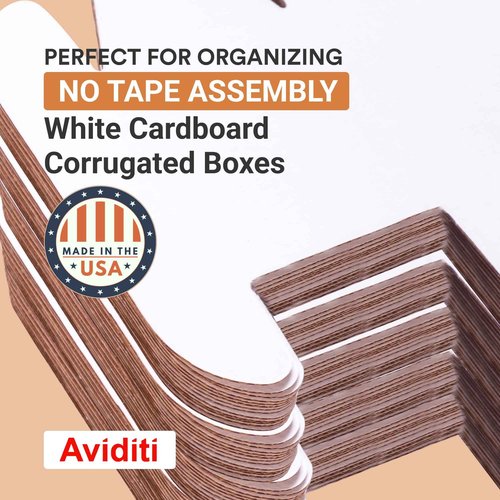 AVIDITI Cardboard Storage Bins, Open Top Bin Box, 24" L x 8" W x 4-1/2" H, 50-Pack | Small for Inventory, Organization, Parts, Garage, Warehouse or Home Cubby, Oyster White 24x8x4.5 BINMT824