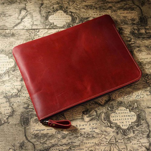 AIGUONIU Genuine Leather Zip Pen Case Creative 7 Slots Pen Case With Removable Pen Tray Holder Pencil Case Office Supplies Pouch(Red)