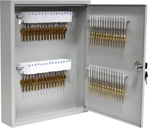 BankSupplies Fort Knox Key Holder Cabinet - 60-Key Steel Lock Box with Easy-to-Write Key Tags