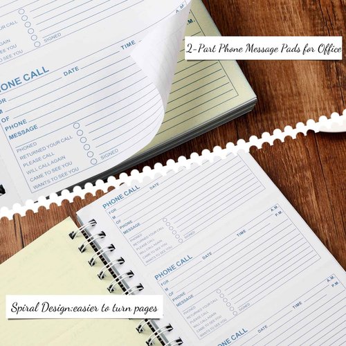 Sinmoe 10 Pcs Phone Message Book 2 Part Carbonless Message Pads 5-1/2" x 11" Spiral Bound Cover 400 Sets Per Book 4 Messages Per Page Phone Message Forms Book Telephone Message for Office