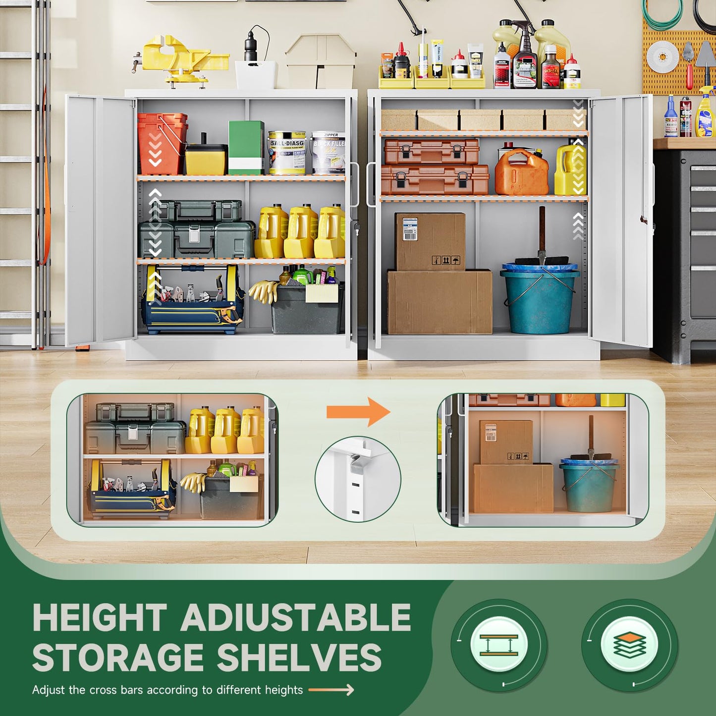 Letaya Metal Storage Cabinets with Lock, Small Locker Organizer Steel Cabinets, Adjustable Layers Shelves 2 Doors for Home, Office, Warehouse,Garage,Industrial,Employee Lockers (White-36)
