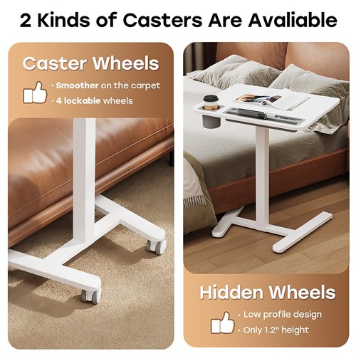 JYLH JOYSEEKER Mobile Small Standing Desk with Drawer, 23.6"x19.7" Rolling Laptop Cart on Wheels, Height Adjustable Sit Stand Computer Workstation with Storage for Compact Space, White