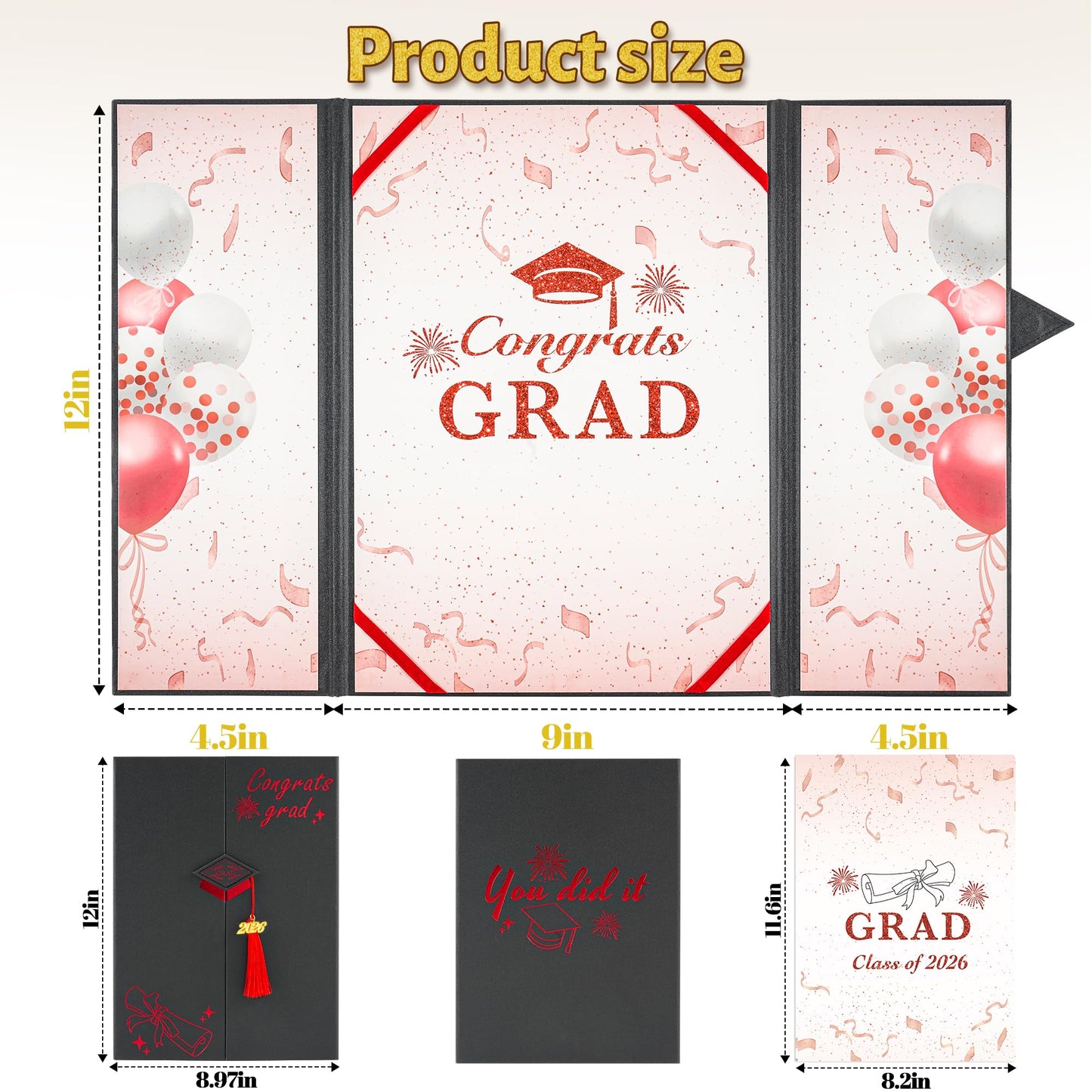 AYGXU Graduation Guest Book 2026-guest Book for Graduation Party,Black red Gold Autograph Book with Tassel Class of 2026 Graduate Party Decorations,Graduation Signature Guest Book