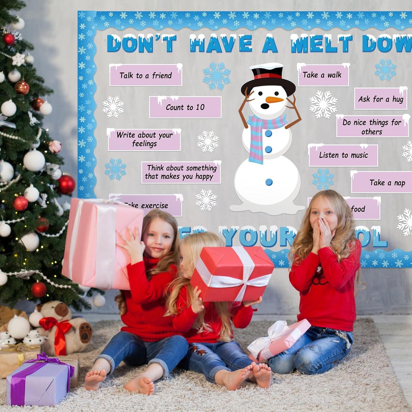 Skiennix Winter Mental Health Bulletin Board Set - Christmas Emotion Decor with Snowman & Snowflakes